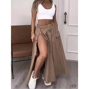 New Khaki Minimalist Long A-line skirt size S